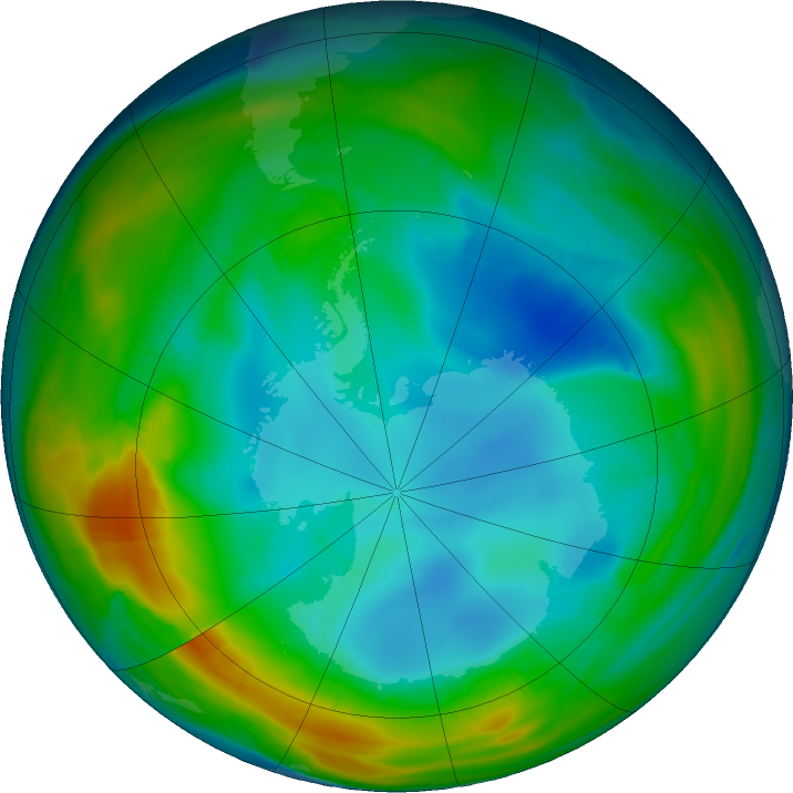 Antarctic ozone map for 22 July 2016